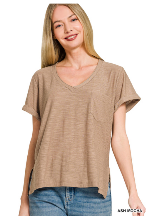 Slub V-Neck Pocket Tee