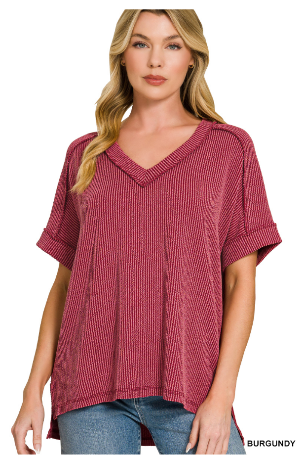 Corded Rib Hi-Low Top – Burgundy