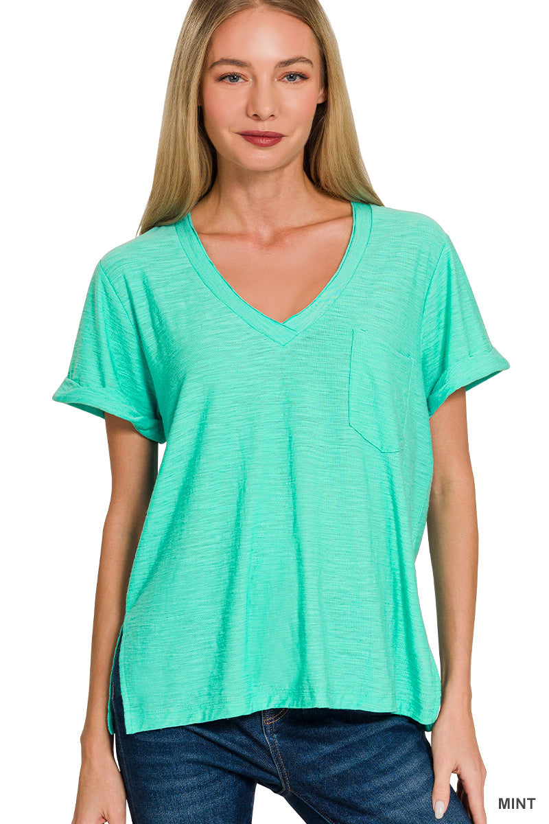 Slub V-Neck Pocket Tee