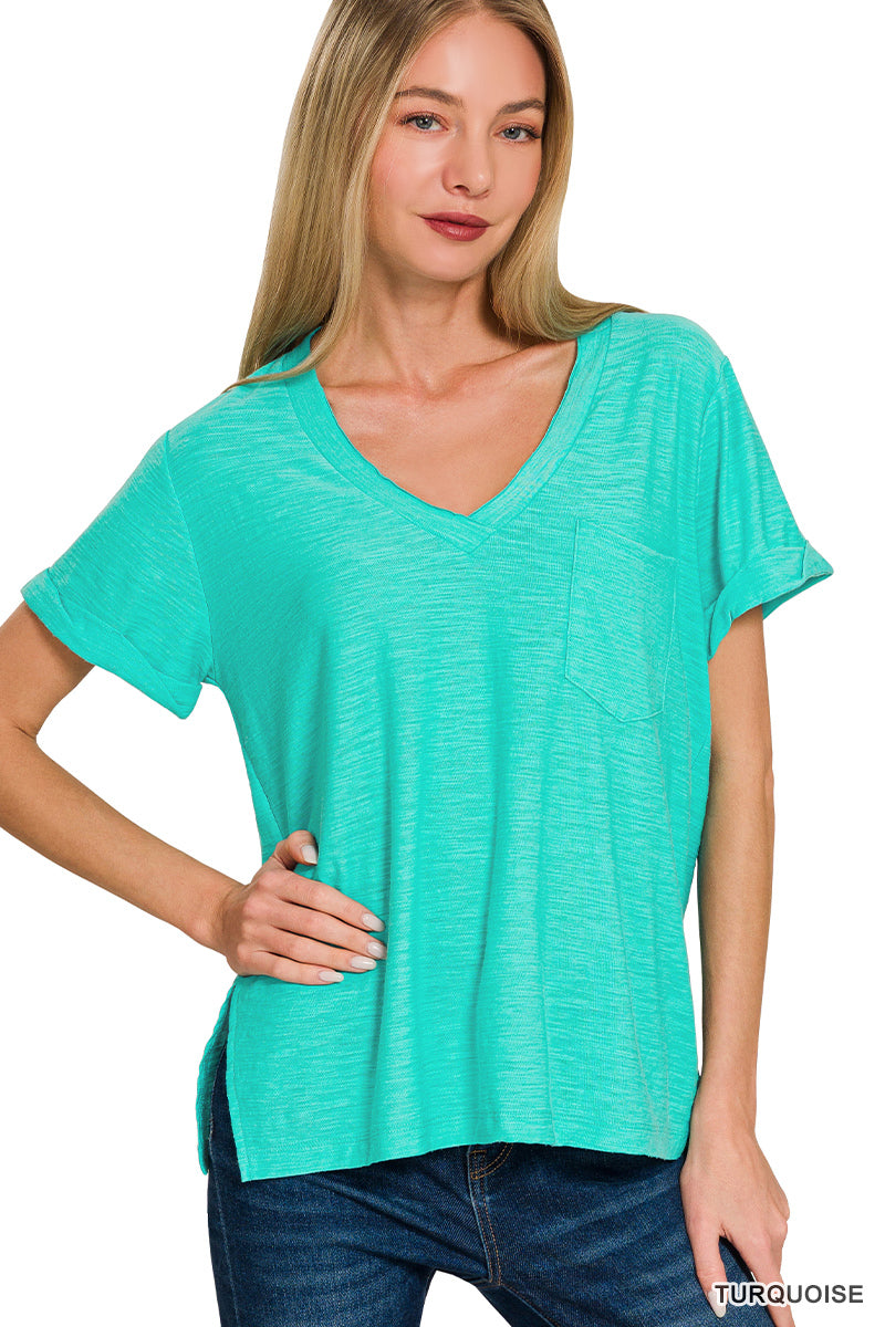 Slub V-Neck Pocket Tee