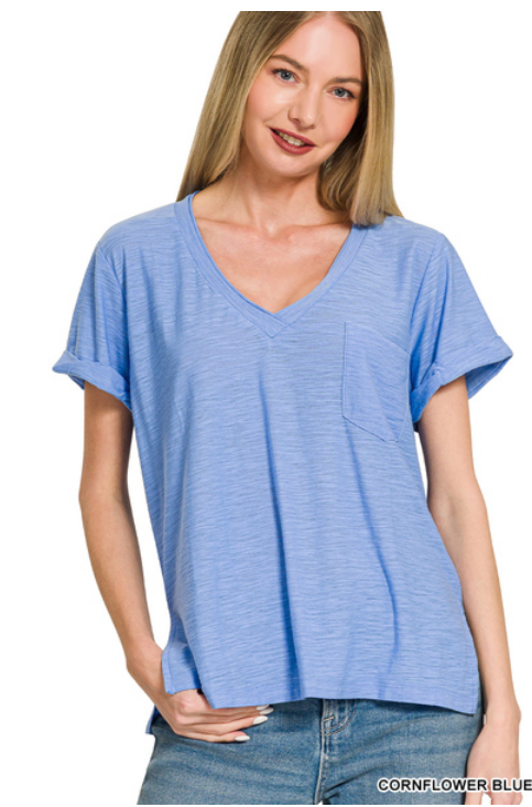 Slub V-Neck Pocket Tee