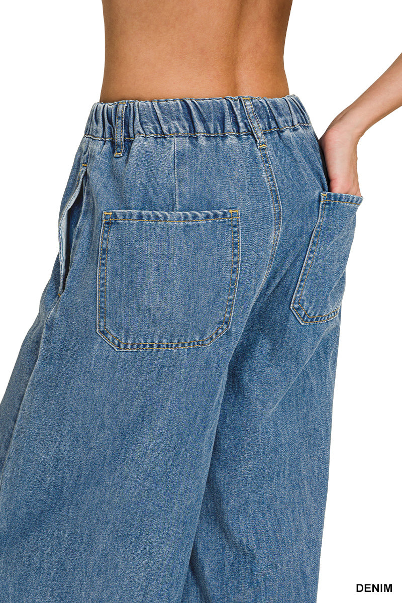 Wide Leg Drawstring Denim Pants