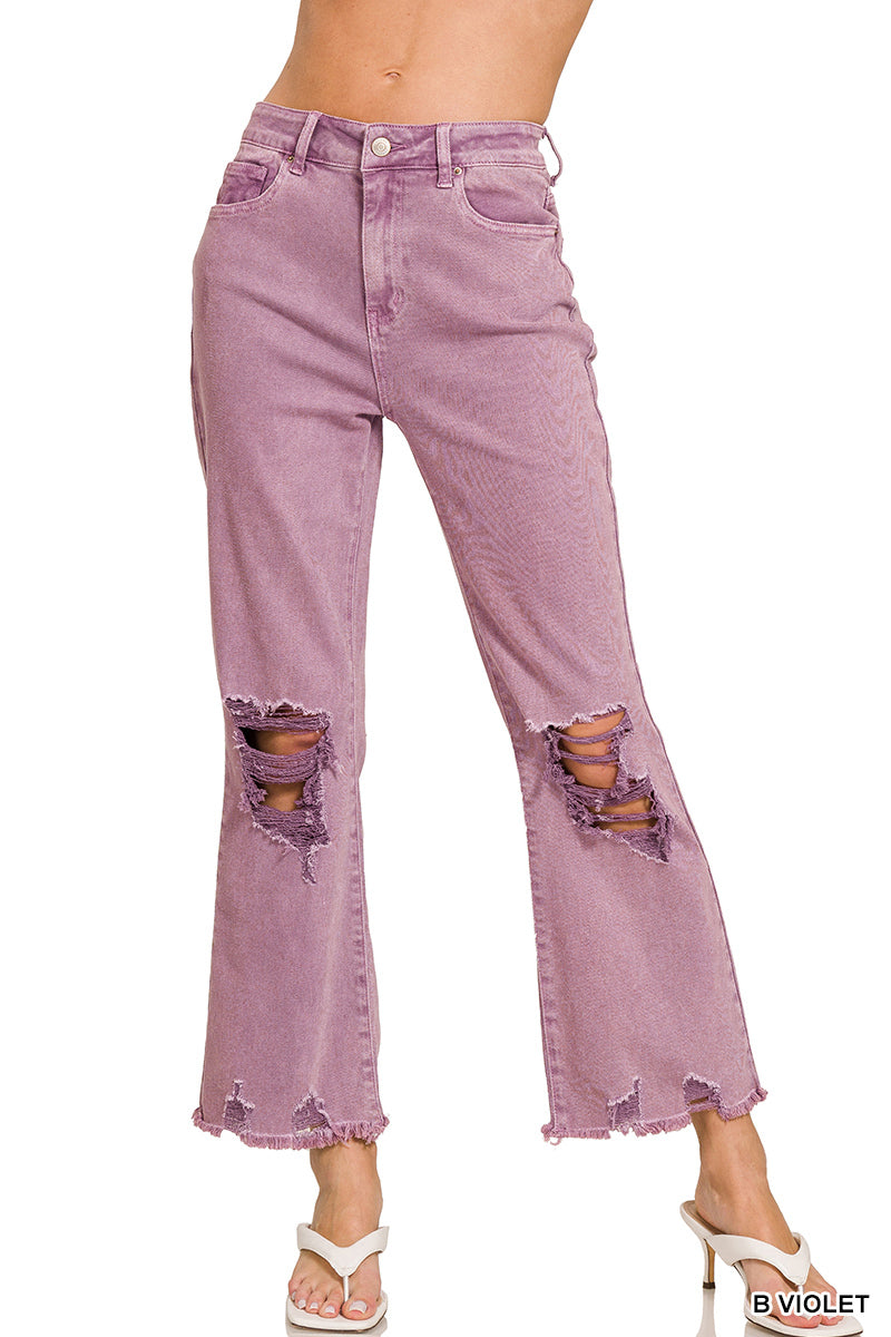 Acid Wash Distressed Straight Jean