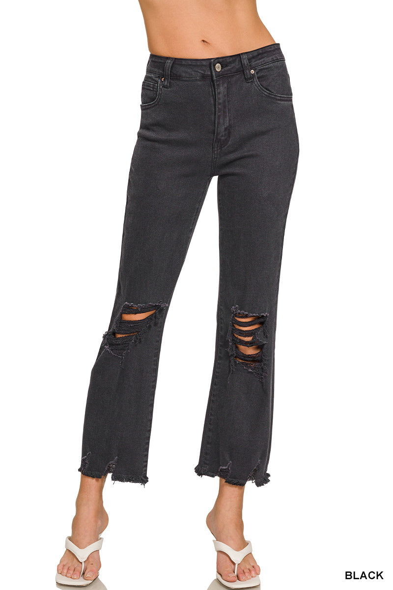 Acid Wash Distressed Straight Jean