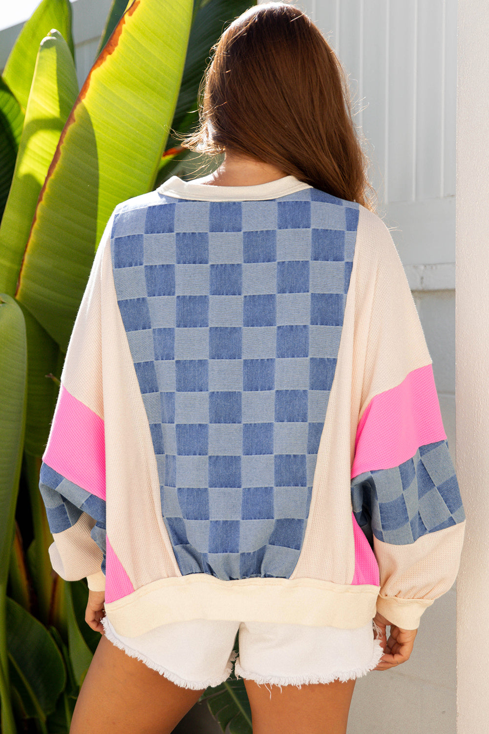 Blue Patchwork Streetwear Sweatshirt