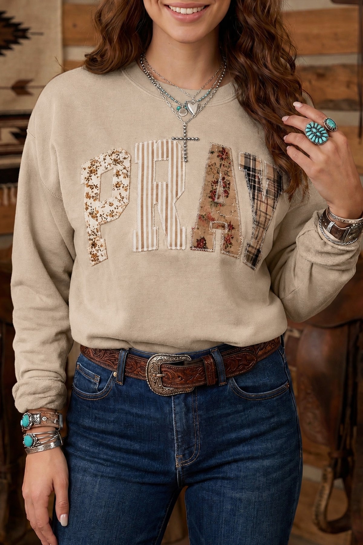 Parchment PRAY Patchwork Sweatshirt