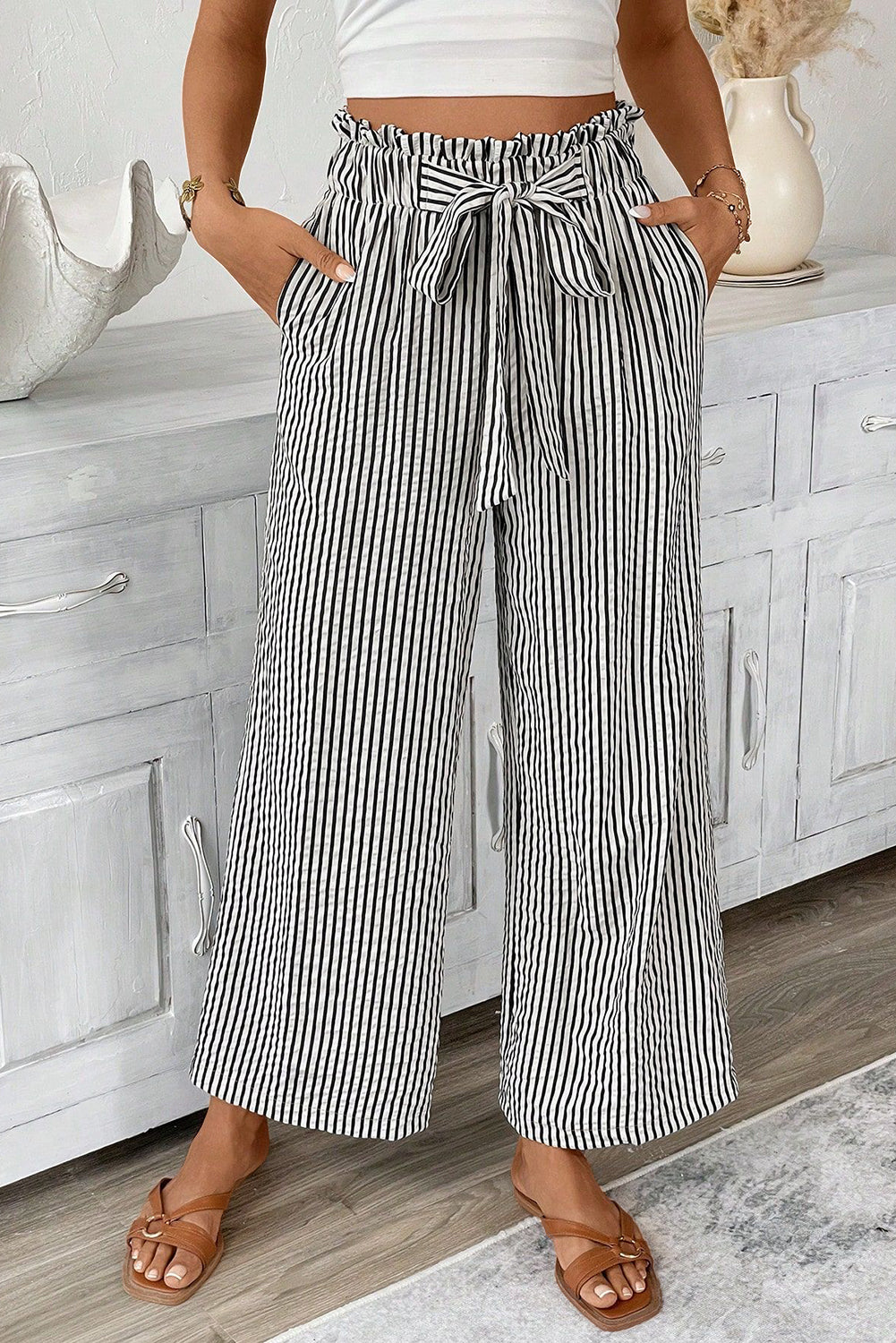 Striped Tie Waist Pants