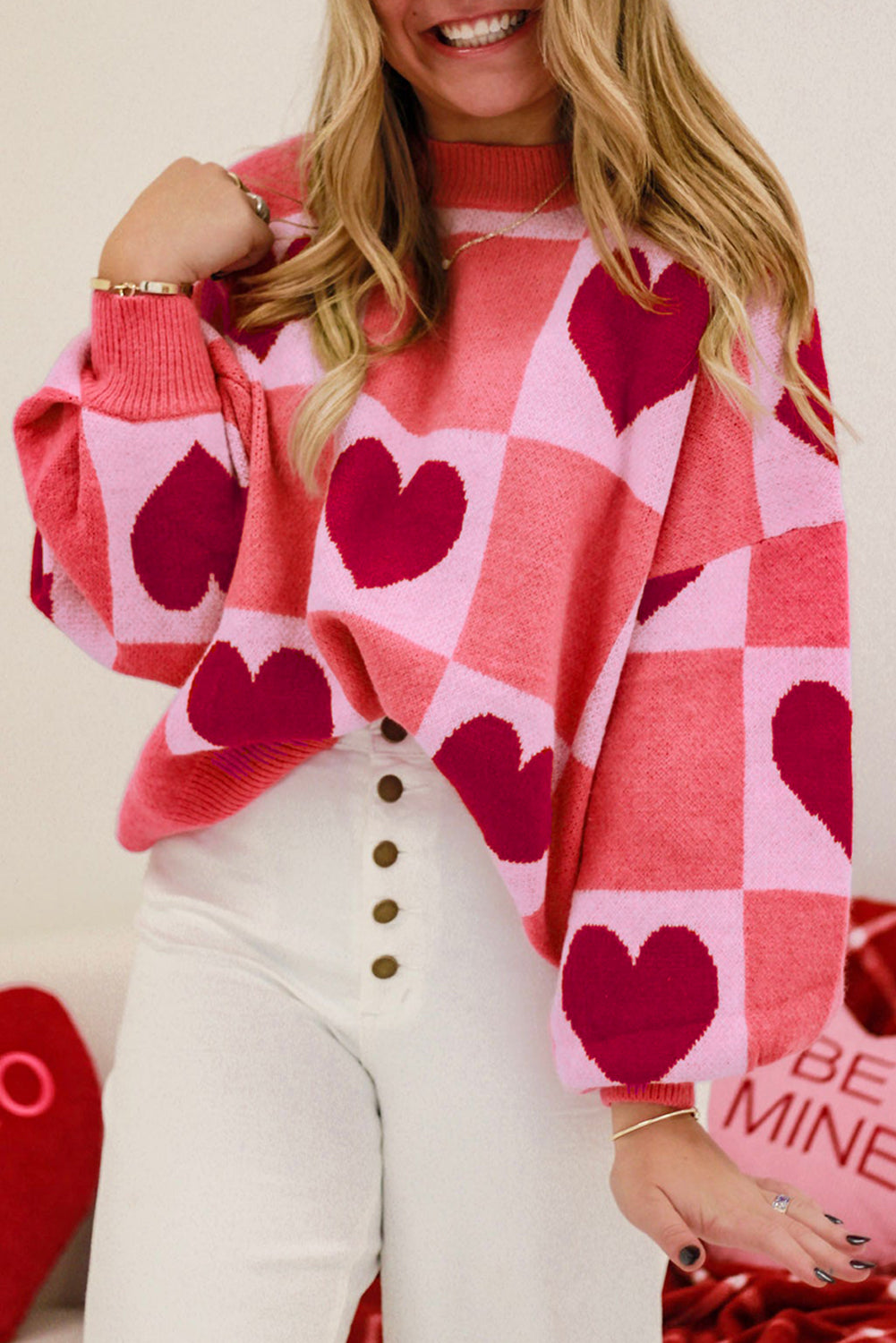Be Mine Checkered Heart Sweater