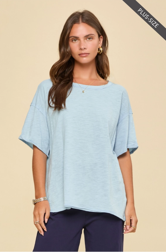 Perfect Day Cotton Tee - Light Blue (Curvy)