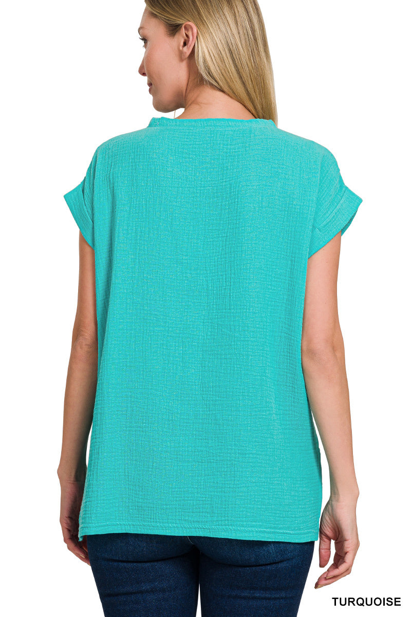 Easy Flow Gauze Zenana Top - Turquoise