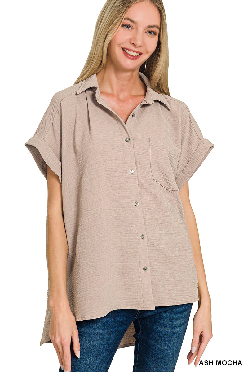 Everyday Ease Zenana  Button-Down - Ash Mocha