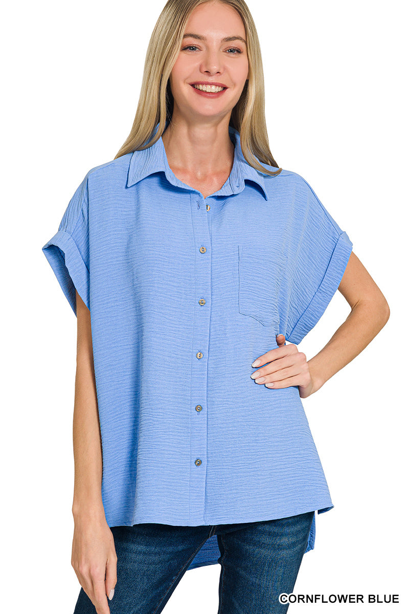 Everyday Ease Zenana  Button-Down - Cornflower Blue