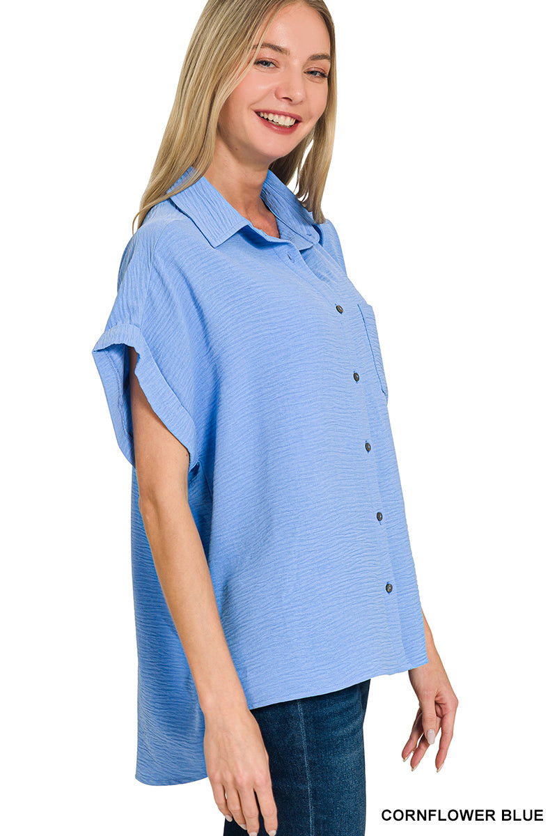 Everyday Ease Zenana  Button-Down - Cornflower Blue