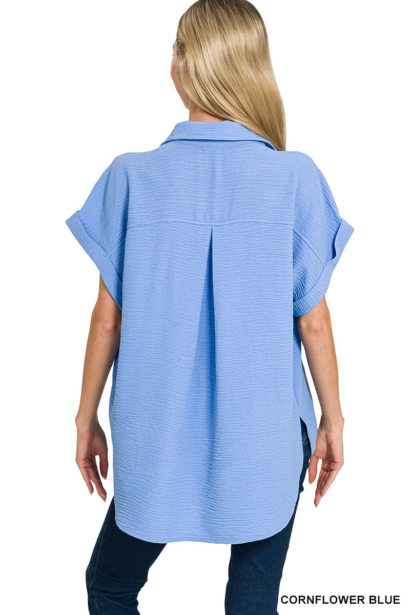 Everyday Ease Zenana  Button-Down - Cornflower Blue