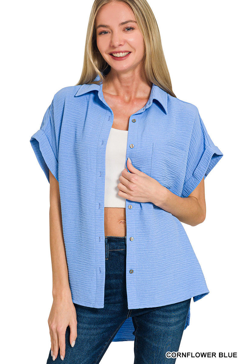 Everyday Ease Zenana  Button-Down - Cornflower Blue