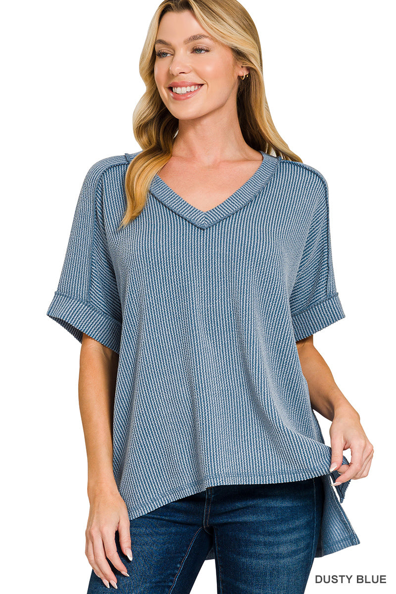 Corded Rib Hi-Low Top – Dusty Blue