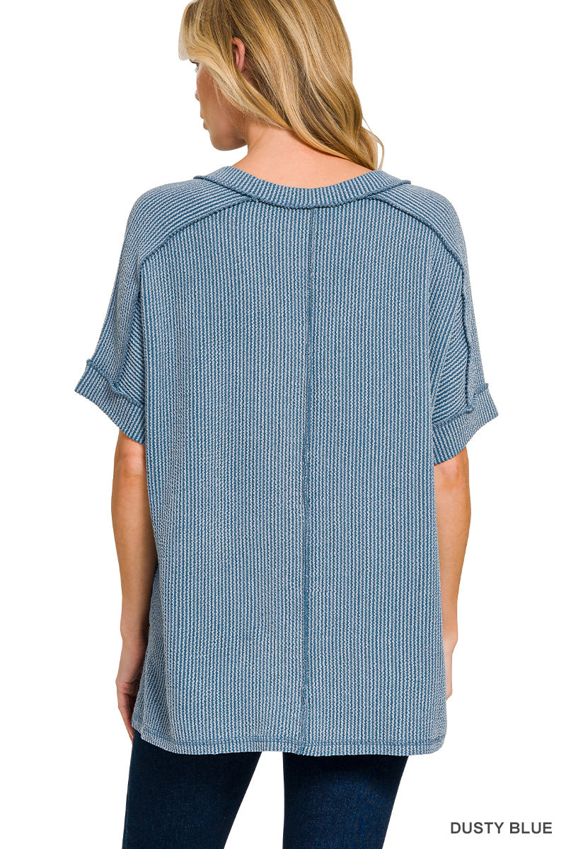 Corded Rib Hi-Low Top – Dusty Blue