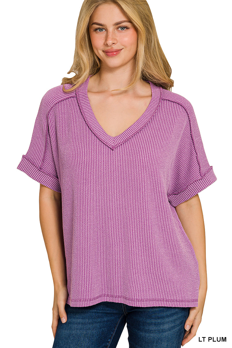 Corded Rib Hi-Low Top – Lt. Plum