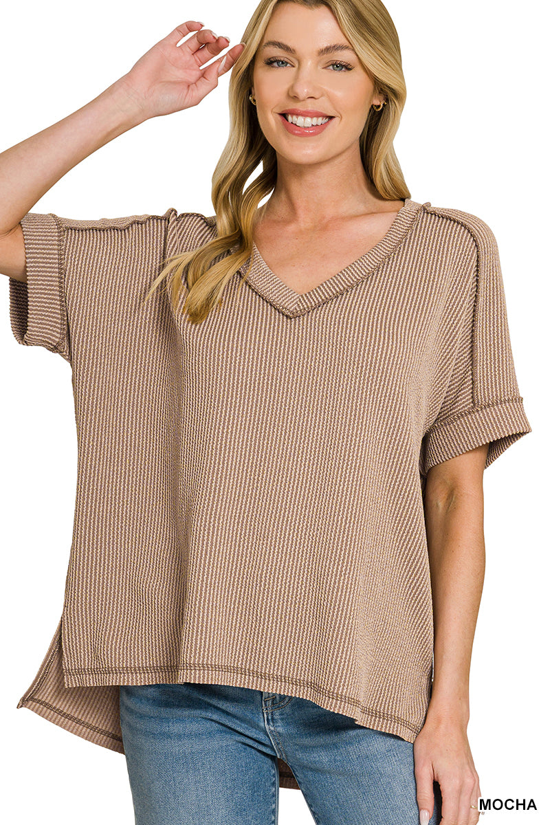 Corded Rib Hi-Low Top – Mocha