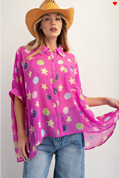 Smiley Print Chiffon Shirt