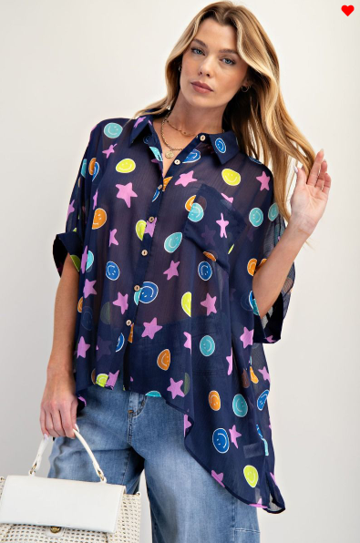 Smiley Print Chiffon Shirt