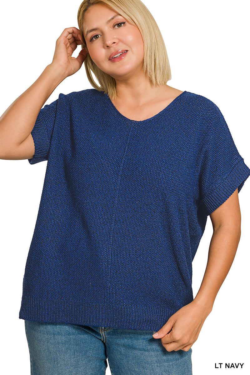 Center Seam Short Sleeve Sweater - Curvy