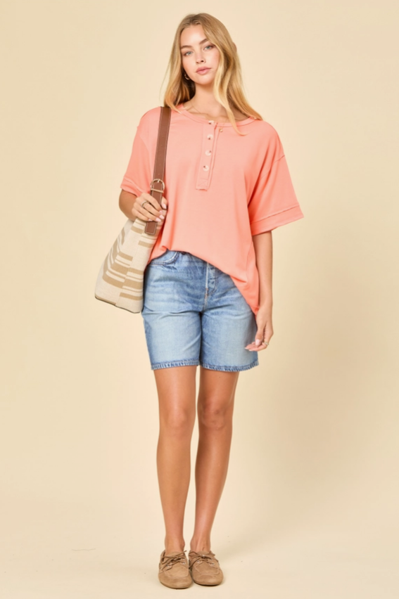 Textured Charm Terry Top - Apricot