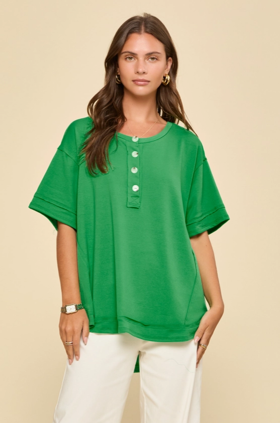 Textured Charm Terry Top - Kelly Green