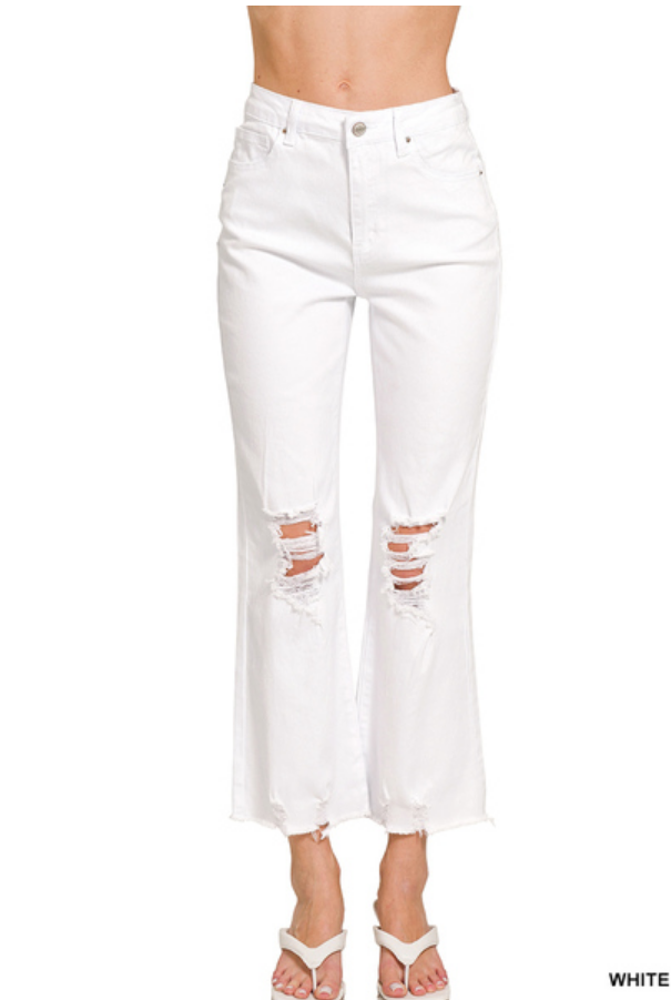 Acid Wash Distressed Straight Jean